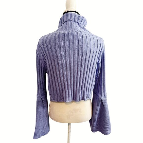 Lavender Women's Ribbed Knit Cropped Stretch Turtleneck Sweater - Picture 2 of 3